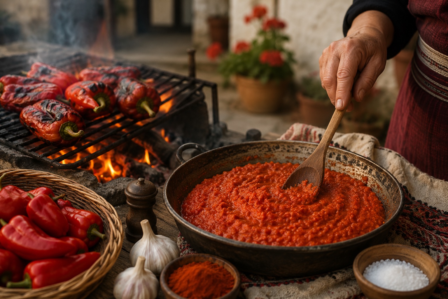 Ajvar wird traditionell über offenem Feuer gekocht