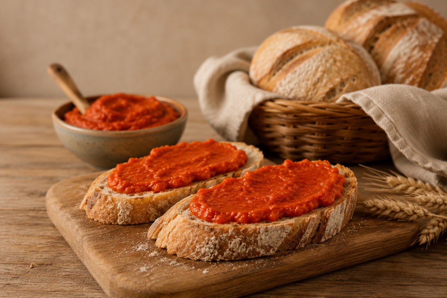Ajvar auf frischem Brot